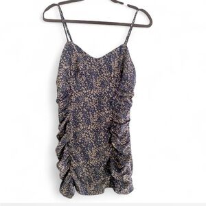 BLUSH BJ BLUE CREAM FLORAL PRINT SPAGHETTI STRAP RUCHED SIDES MINI DRESS LARGE
